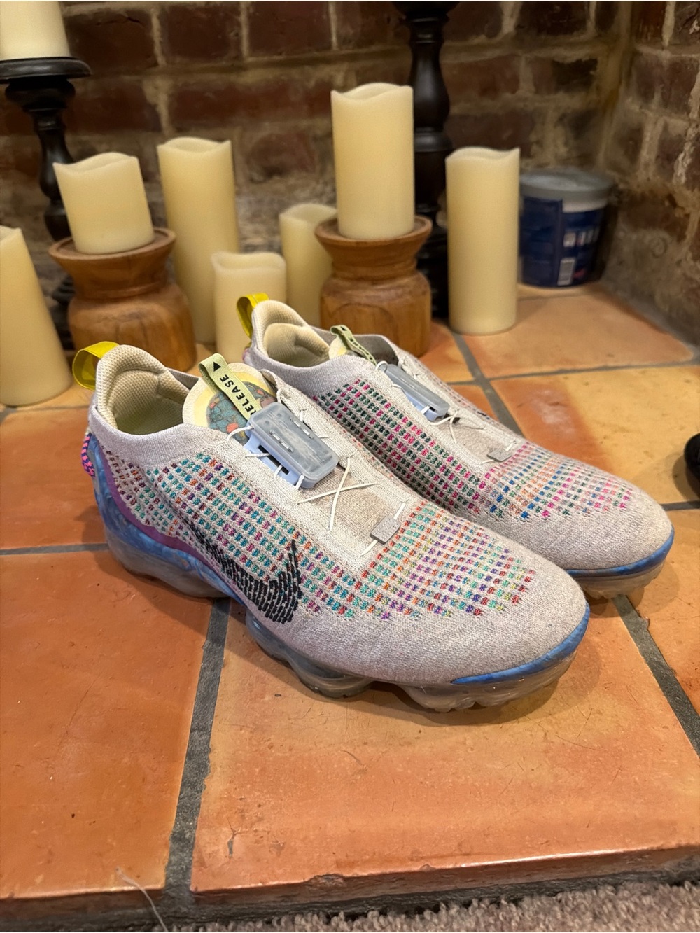 Nike Light Gray Knit Sneakers with Multicolor Accents